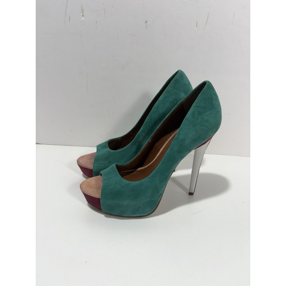 BOUTIQUE 9 CLAUDIUS Green Suede Nubuck Designer Platform Pumps 6.5 M $150‎